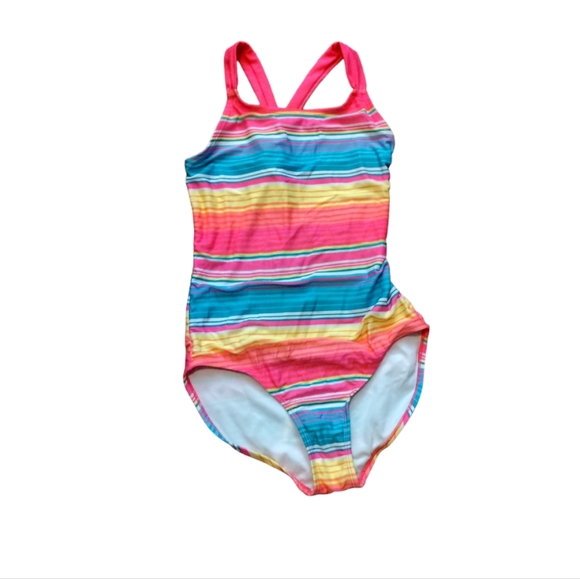 Cat & Jack Girls Size XL Speedo Swimsuit Swim One Piece Youth Multicolor Strip - Picture 1 of 14